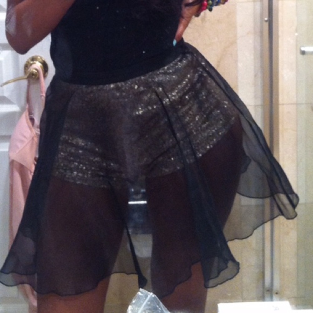 Tulle sheer skirt with sequin undershorts